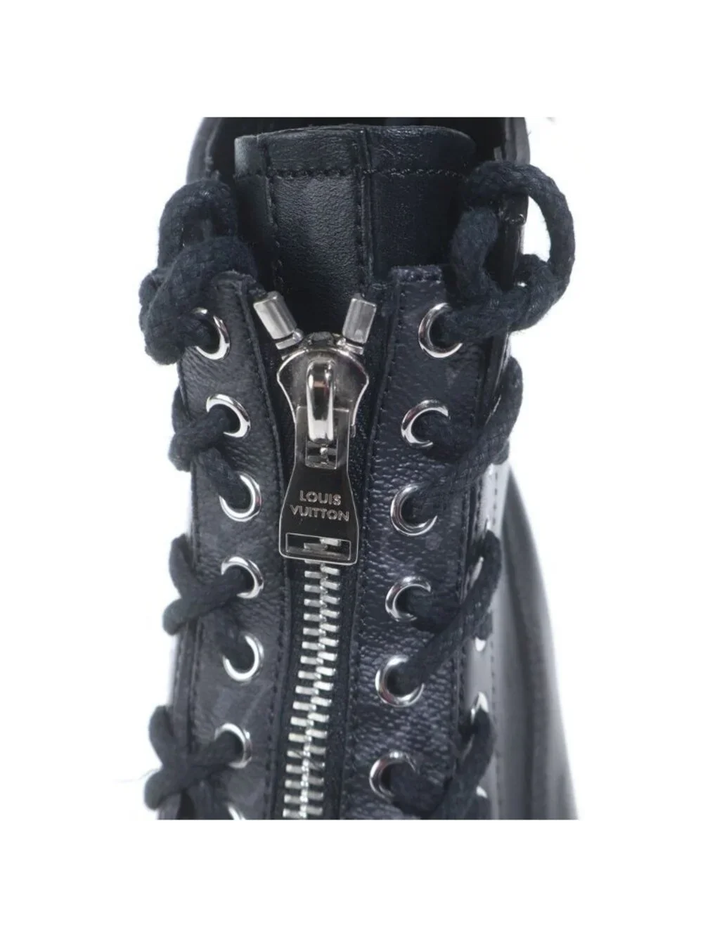 Louis Vuitton Ankle Combat Boots Long Leather Monogram Black